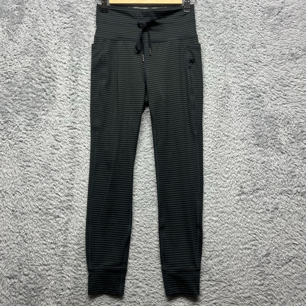 Halara High Waisted Drawstring Striped Small Yoga Leggings Gray Black‎ Pockets